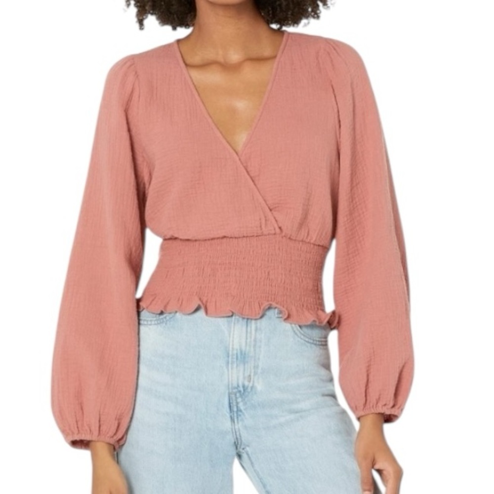Madewell Julianne Lightspun Smocked Waist Cropped Top in Vintage Quartz - S